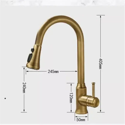 Antique brass kitchen faucet with pull out spray sink mixer tap