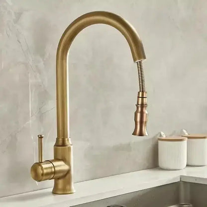 Antique brass kitchen faucet with pull out spray sink mixer tap