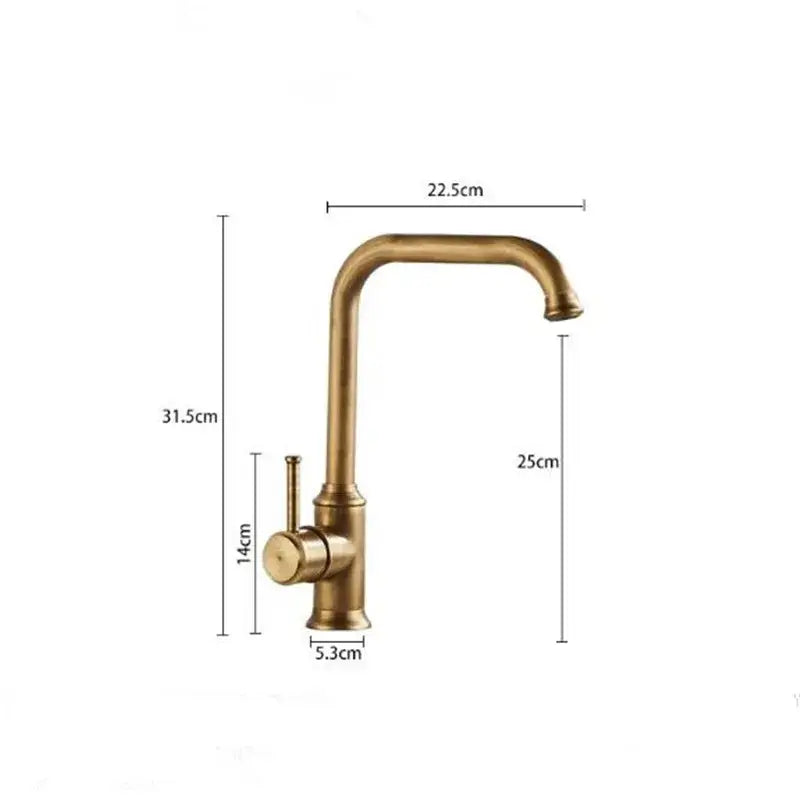 Antique brass kitchen faucet with swivel spout and single lever handle