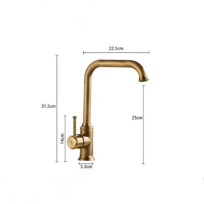 Antique brass kitchen faucet with swivel spout and single lever handle