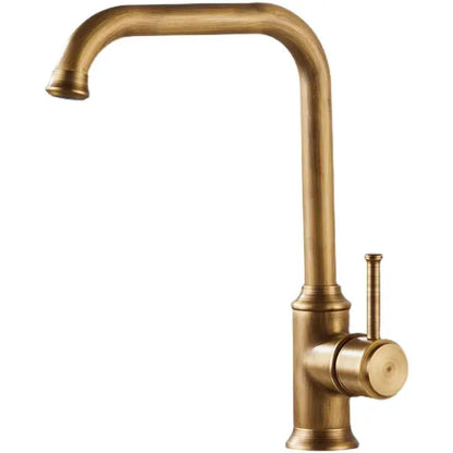 Antique brass kitchen faucet with swivel spout and single lever handle
