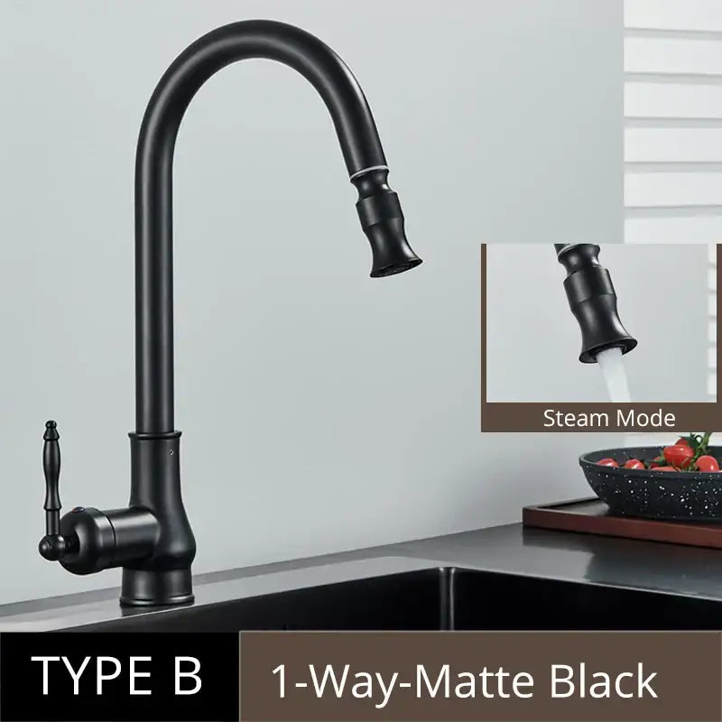 Antique brass kitchen faucet with pull out spray mixer tap
