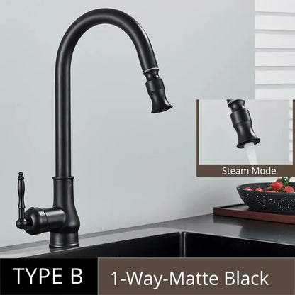 Antique brass kitchen faucet with pull out spray mixer tap