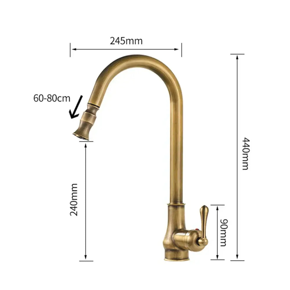 Vintage antique brass kitchen faucet with pull down swivel spout