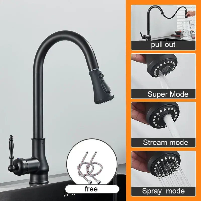 Vintage antique brass kitchen faucet with pull down swivel spout