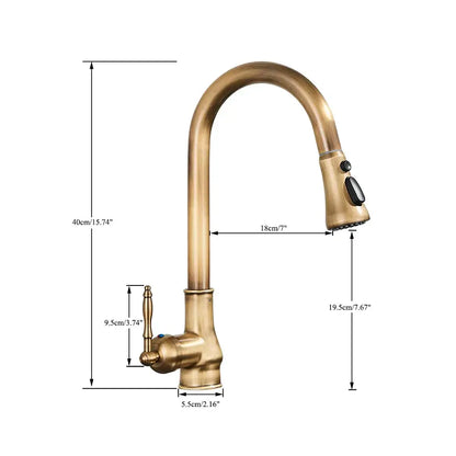 Antique brass kitchen faucet with pull down spout