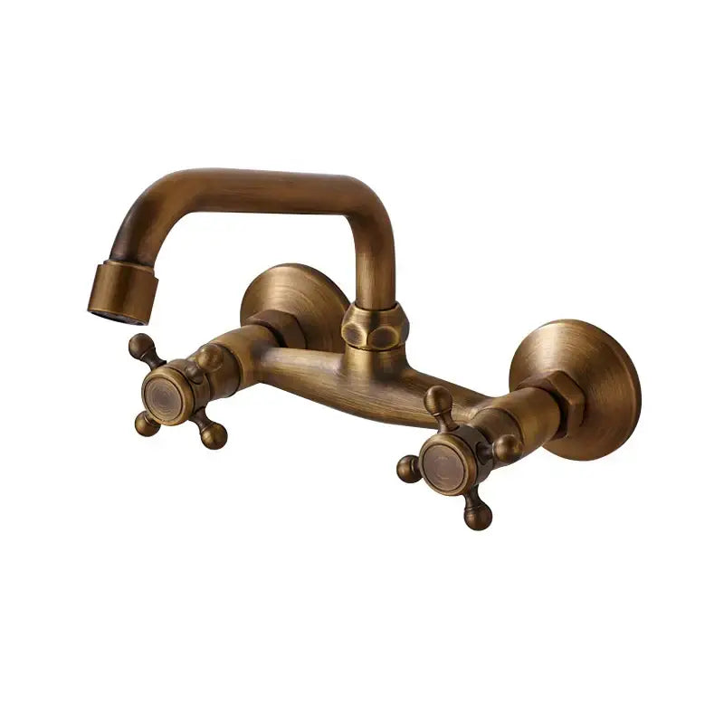 Antique brass wall mounted kitchen faucet with cross handles
