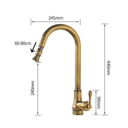 Vintage antique brass kitchen sink faucet with pull down spout