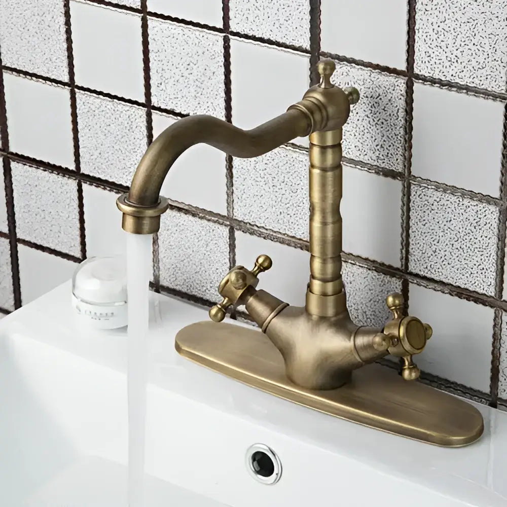 Antique brass farmhouse kitchen tap with double cross handles