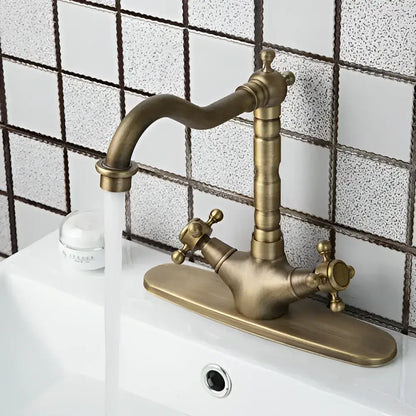Antique brass farmhouse kitchen tap with double cross handles