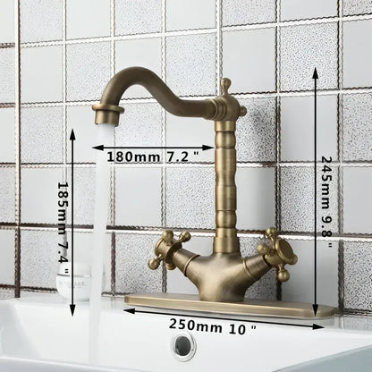 Antique brass farmhouse kitchen tap with double cross handles