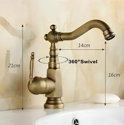Antique brass porcelain basin mixer kitchen faucet with floral detail