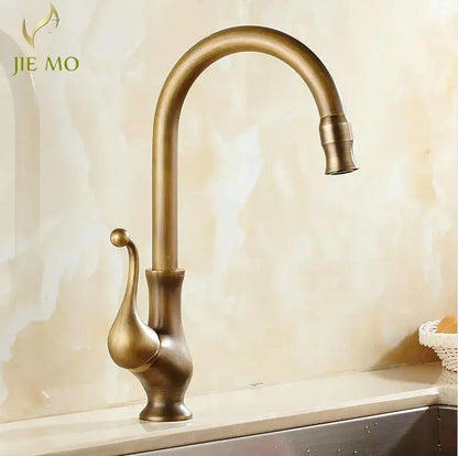 Antique brass porcelain basin mixer kitchen faucet with floral detail