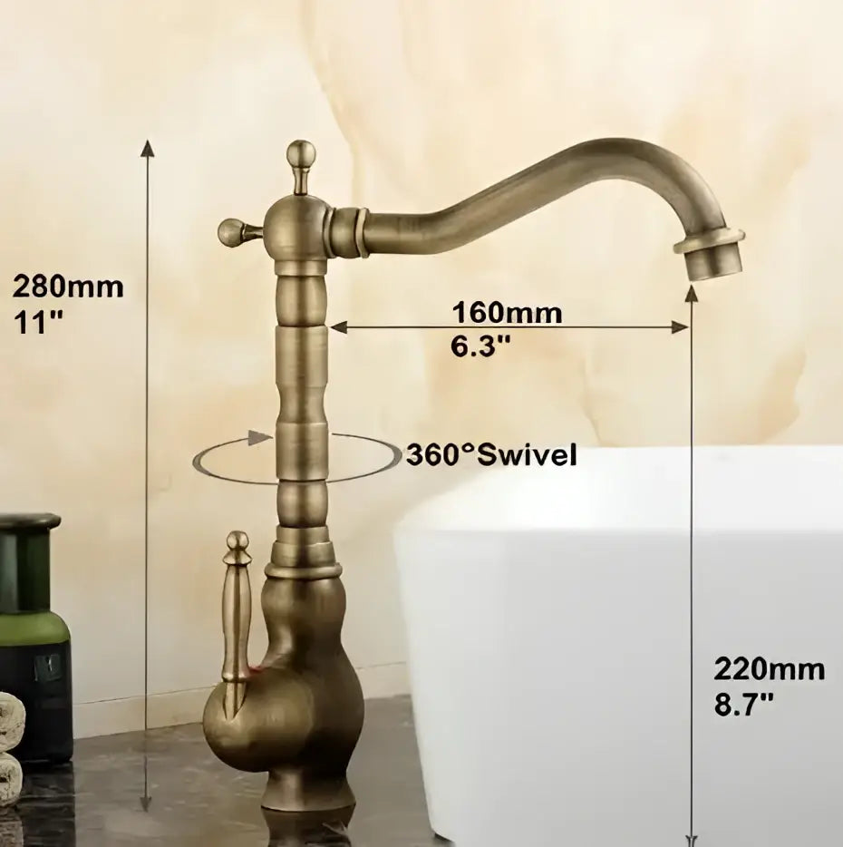 Antique brass porcelain basin mixer kitchen faucet with floral detail