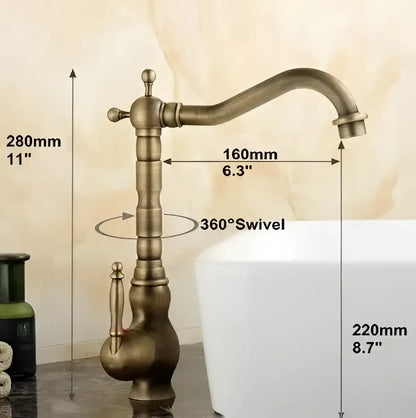 Antique brass porcelain basin mixer kitchen faucet with floral detail