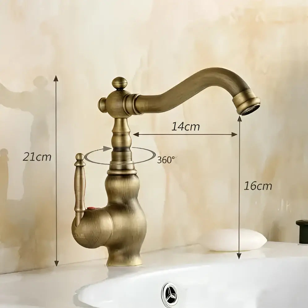 Antique brass porcelain basin mixer kitchen faucet with floral detail