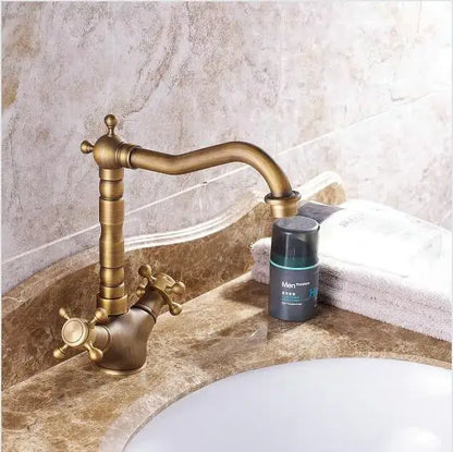 Antique brass porcelain basin mixer kitchen faucet with floral detail