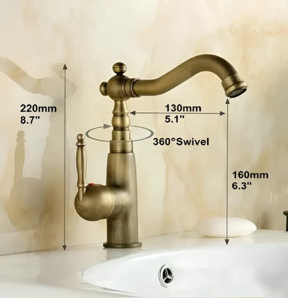 Antique brass porcelain basin mixer kitchen faucet with floral detail
