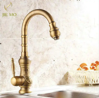 Antique brass porcelain basin mixer kitchen faucet with floral detail