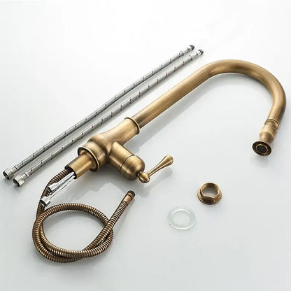 Antique brass pull out kitchen faucet with stream sprayer – kitchen
