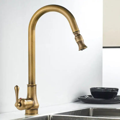 Antique brass pull out kitchen faucet with stream sprayer – kitchen