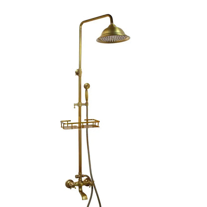 Antique brass rainfall shower faucet set with handheld spray for bathroom
