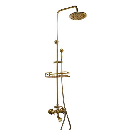 Antique brass rainfall shower faucet set with handheld spray for bathroom