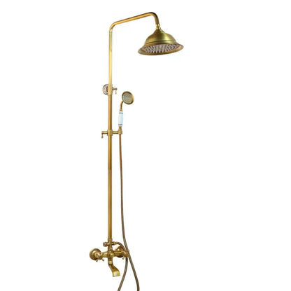 Antique brass rainfall shower faucet set with shelf – bathroom