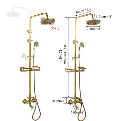 Antique brass rainfall shower faucet set with shelf – bathroom