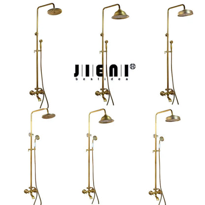 Antique brass rainfall shower faucet set with shelf – bathroom