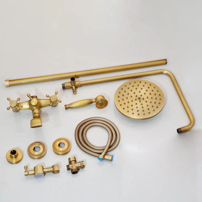 Antique brass rainfall shower faucet set with shelf – bathroom