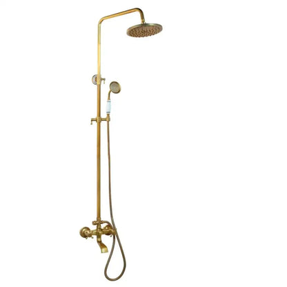 Antique brass rainfall shower faucet set with shelf – bathroom