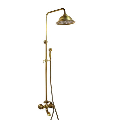 Antique brass rainfall shower faucet set with shelf – bathroom