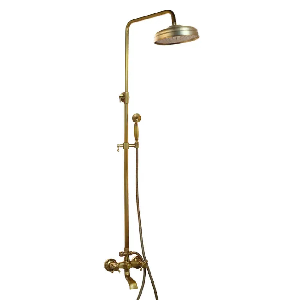 Antique brass rainfall shower faucet set with shelf – bathroom