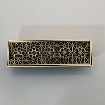 Antique brass floral rectangle floor drain strainer bathroom decor