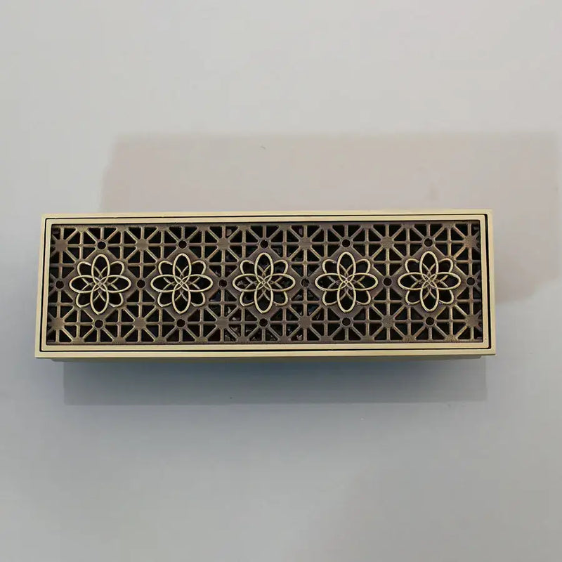 Antique brass floral rectangle floor drain strainer bathroom decor