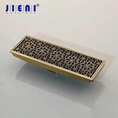 Antique brass floral rectangle floor drain strainer bathroom decor
