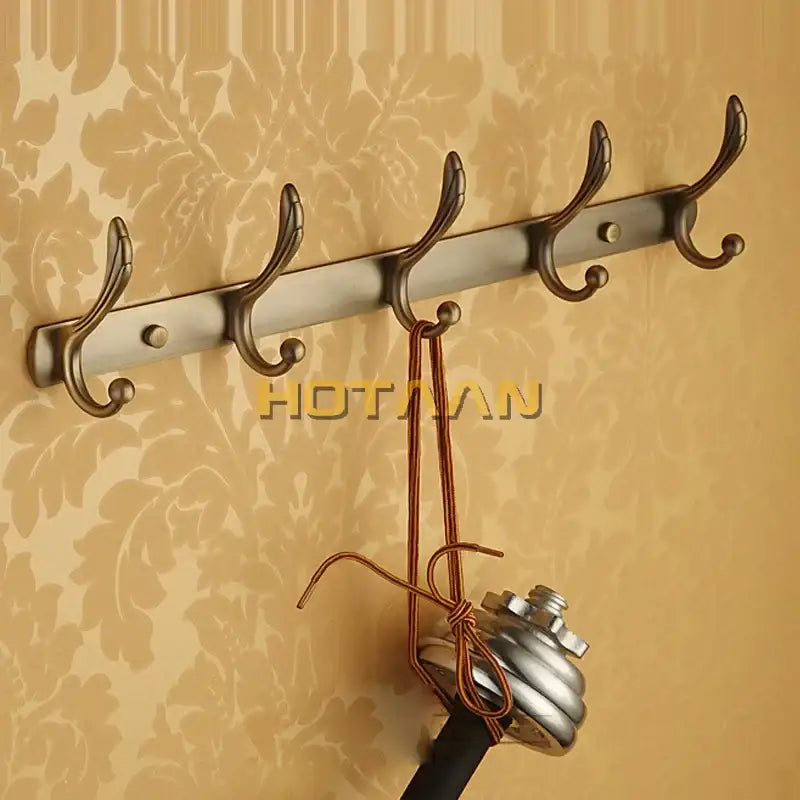Antique brass robe hook 5 hook wall mounted rack bathroom hardware