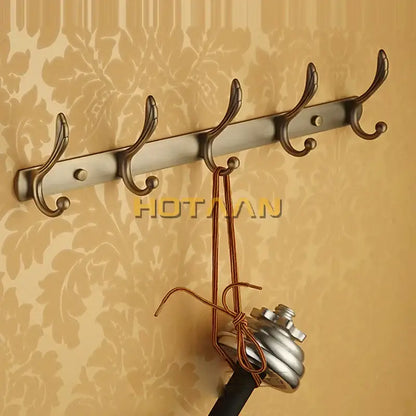 Antique brass robe hook 5 hook wall mounted rack bathroom hardware