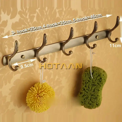 Antique brass robe hook 5 hook wall mounted rack bathroom hardware