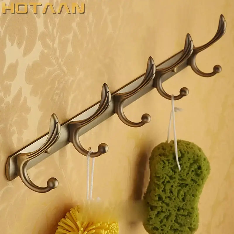Antique brass robe hook 5 hook wall mounted rack bathroom hardware