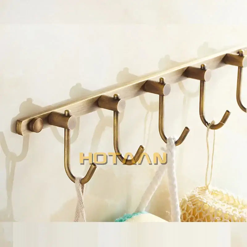 Antique brass robe hook rack – bathroom wall mount with 5 hooks