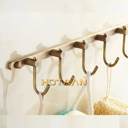 Antique brass robe hook rack – bathroom wall mount with 5 hooks