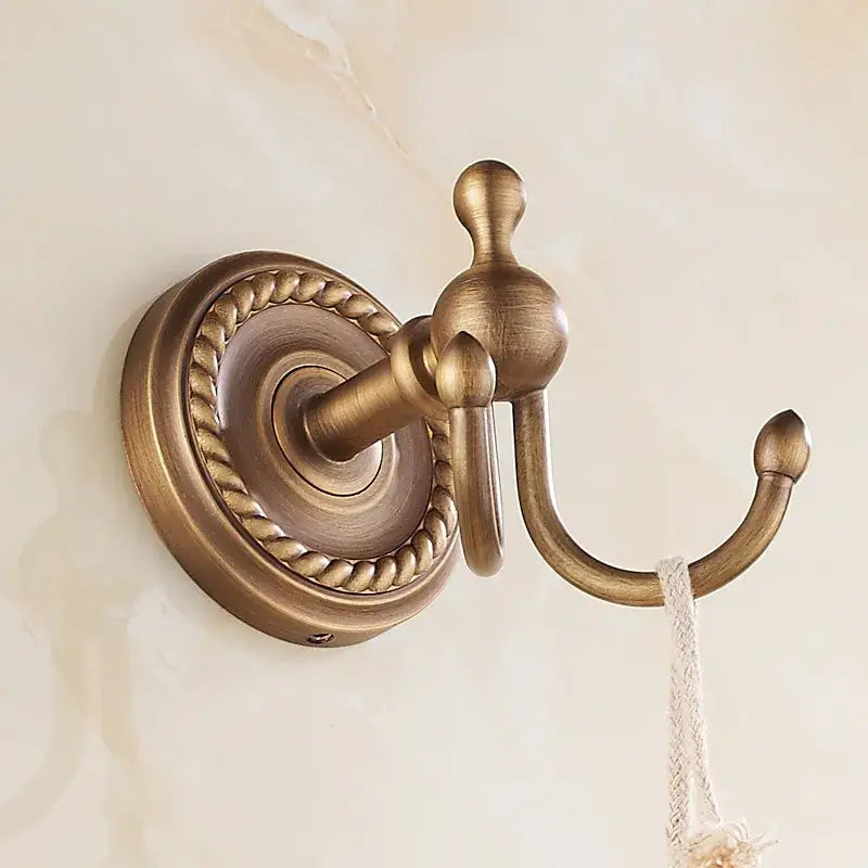 Antique brass robe hook ornate double towel hanger for bathroom