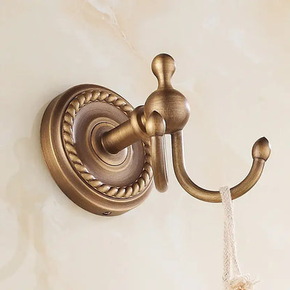 Antique brass robe hook ornate double towel hanger for bathroom