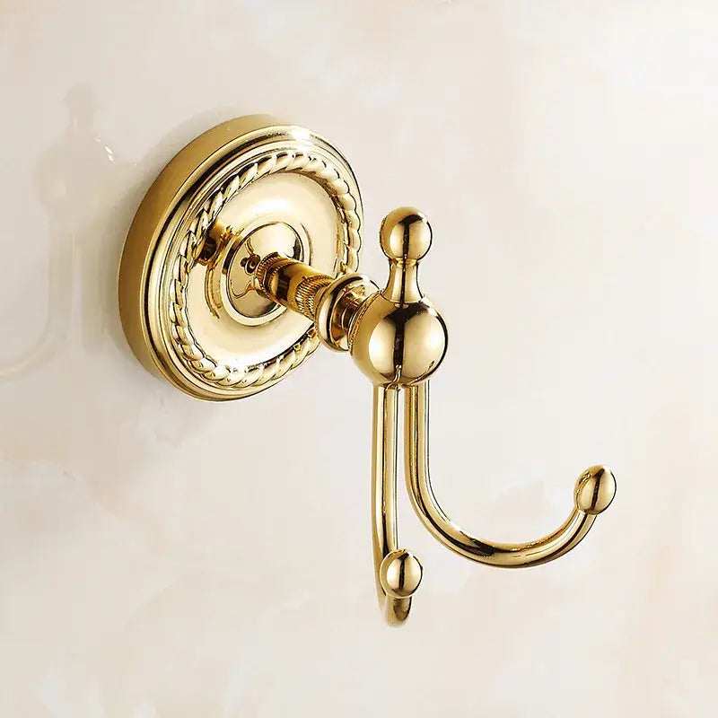 Antique brass robe hook ornate double towel hanger for bathroom