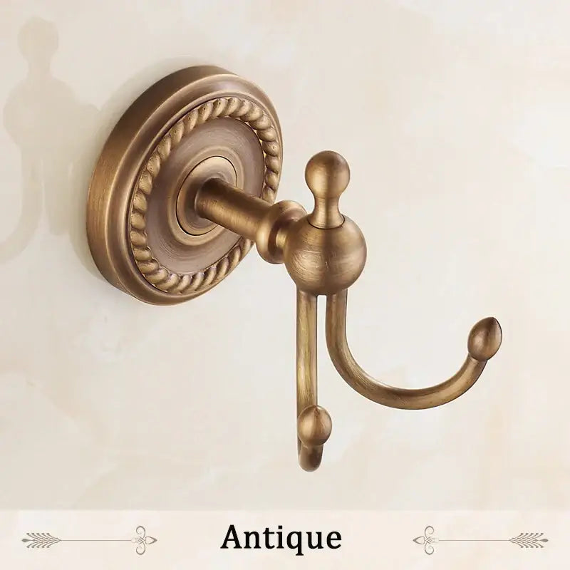 Antique brass robe hook ornate double towel hanger for bathroom
