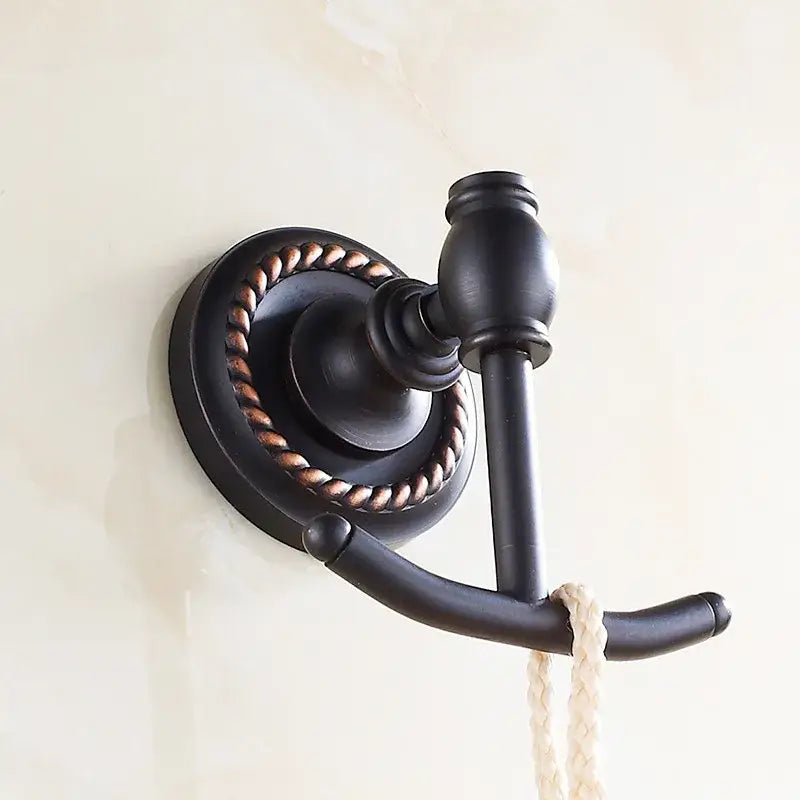 Antique brass robe hook ornate double towel hanger for bathroom