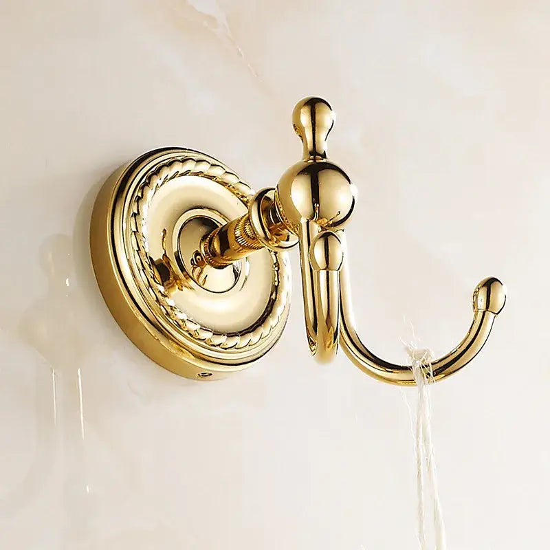 Antique brass robe hook ornate double towel hanger for bathroom