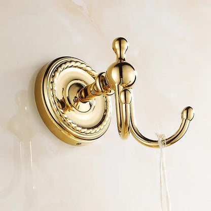 Antique brass robe hook ornate double towel hanger for bathroom